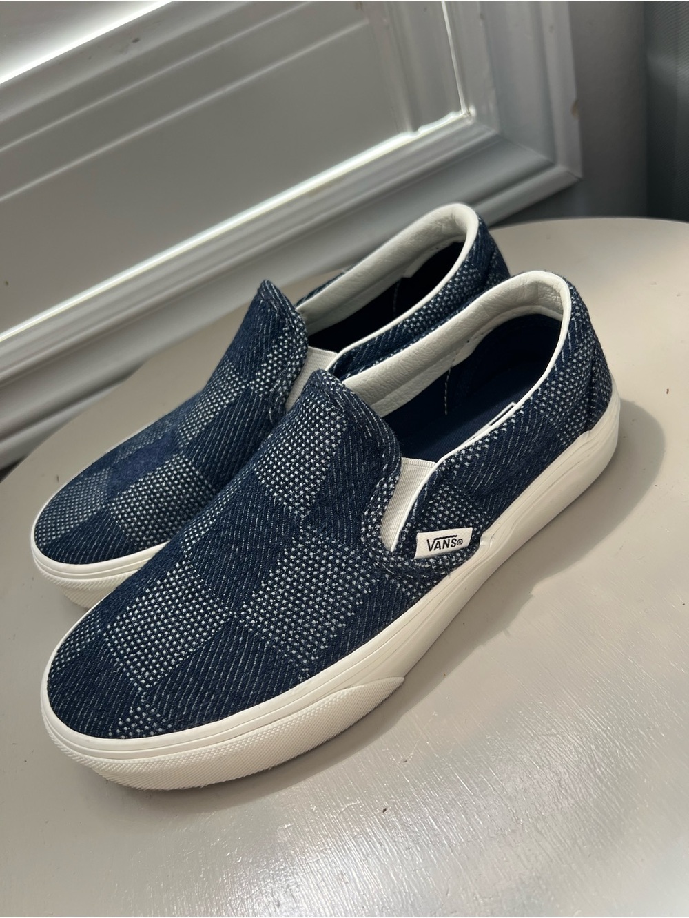 Vans Slip-On Checkerboard Denim Sneakers - unisex